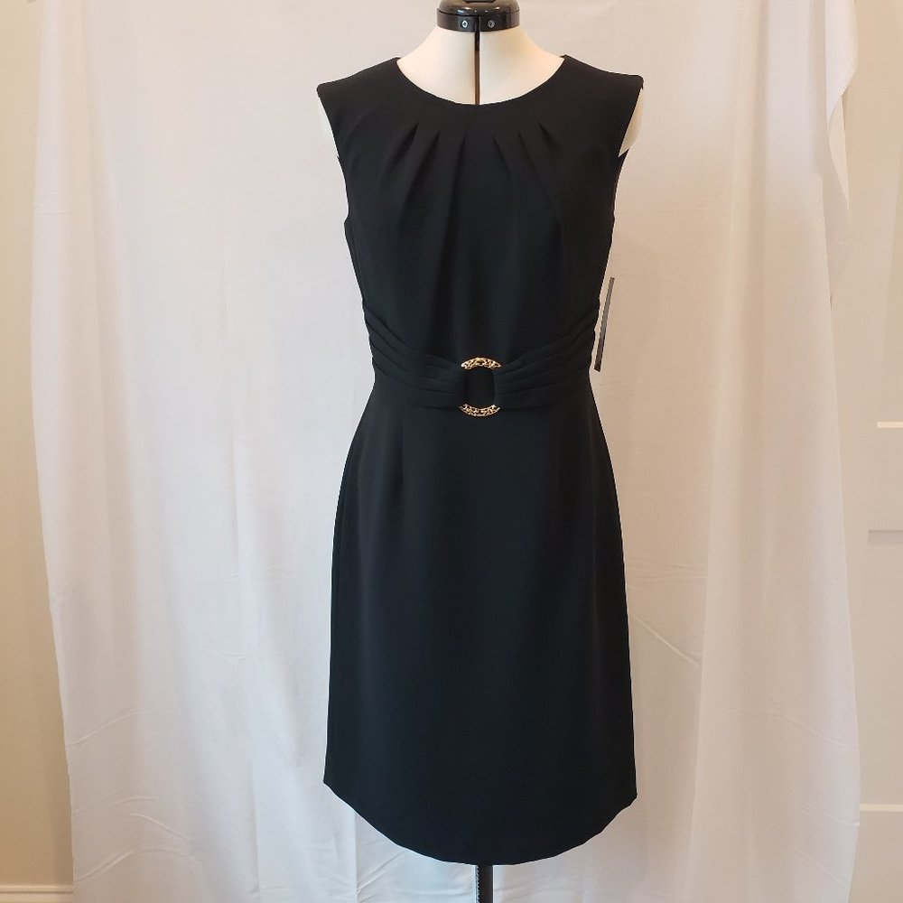 Tahari Arthur S. Levine Juliana Black Dress with Gold Accent Detail Holiday